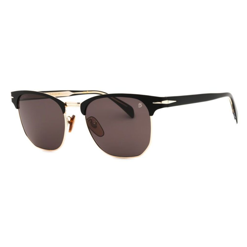 David Beckham Sunglasses Browline Full Rim, Matte Black/Gold Frame and Grey